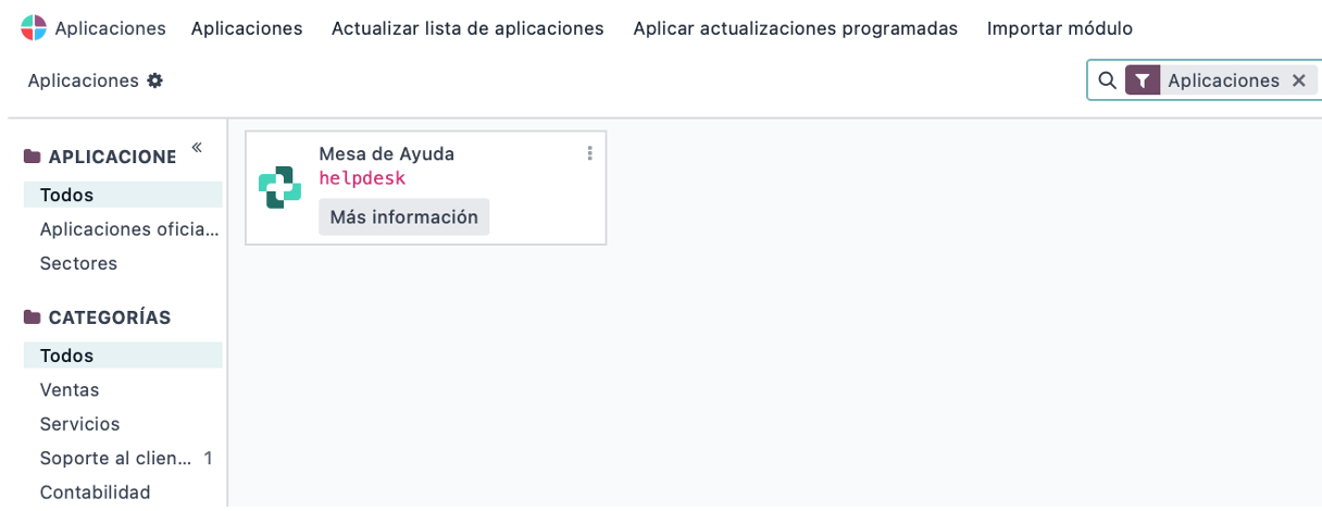 Módulo Helpdesk instalado en el dashboard