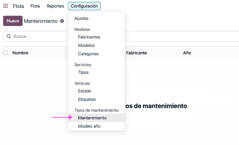 Catálogo de tipos de mantenimiento de flota