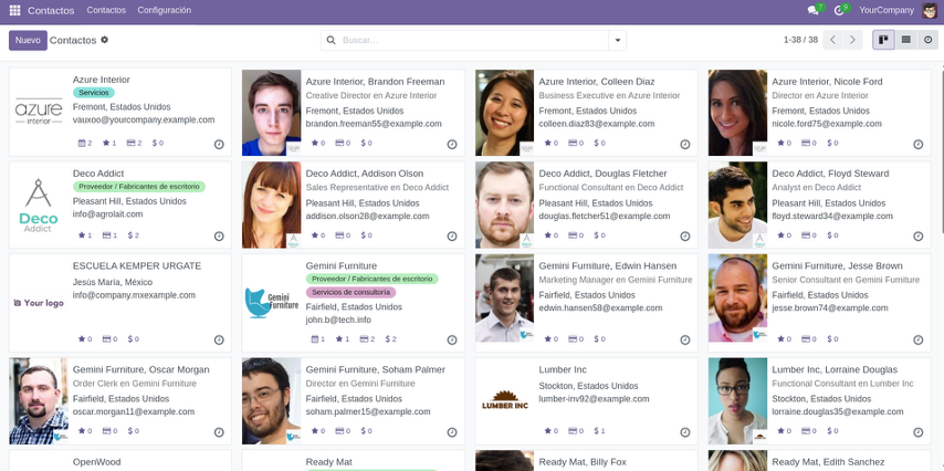 Vista Kanban de contactos