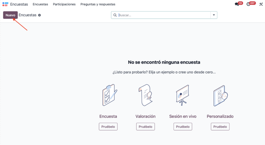 Listado del módulo Encuestas