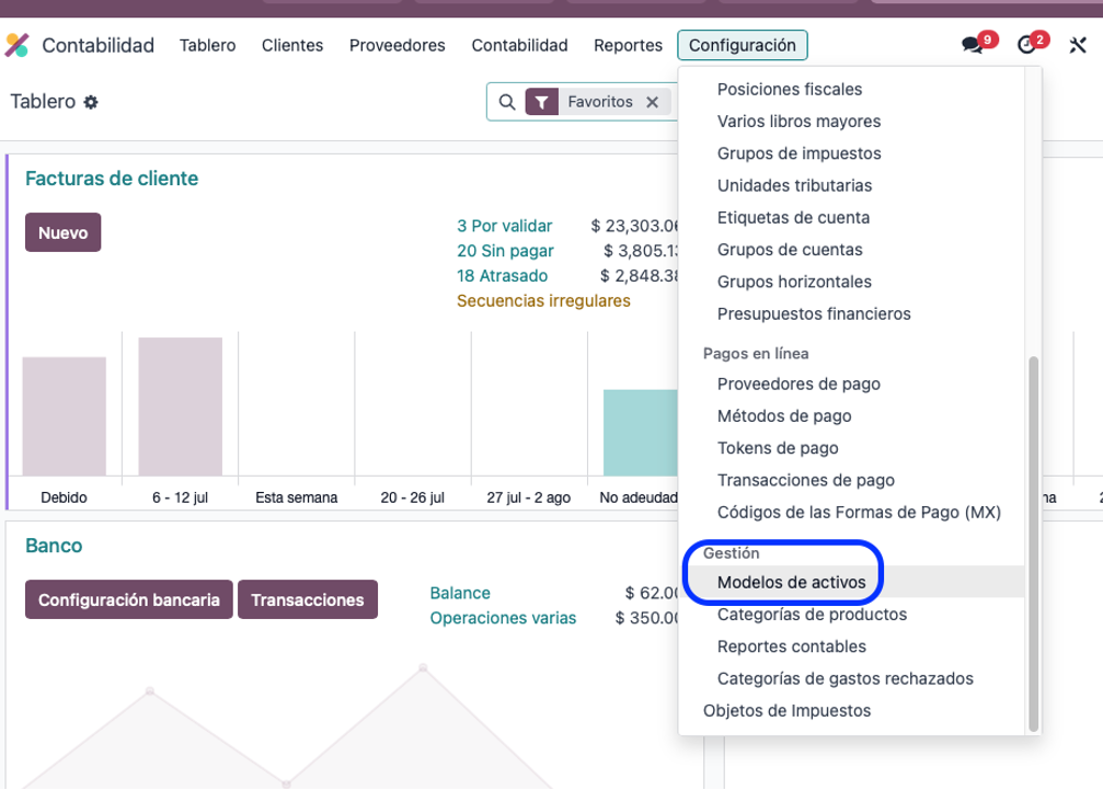 Modelos de activos en configuración de Contabilidad