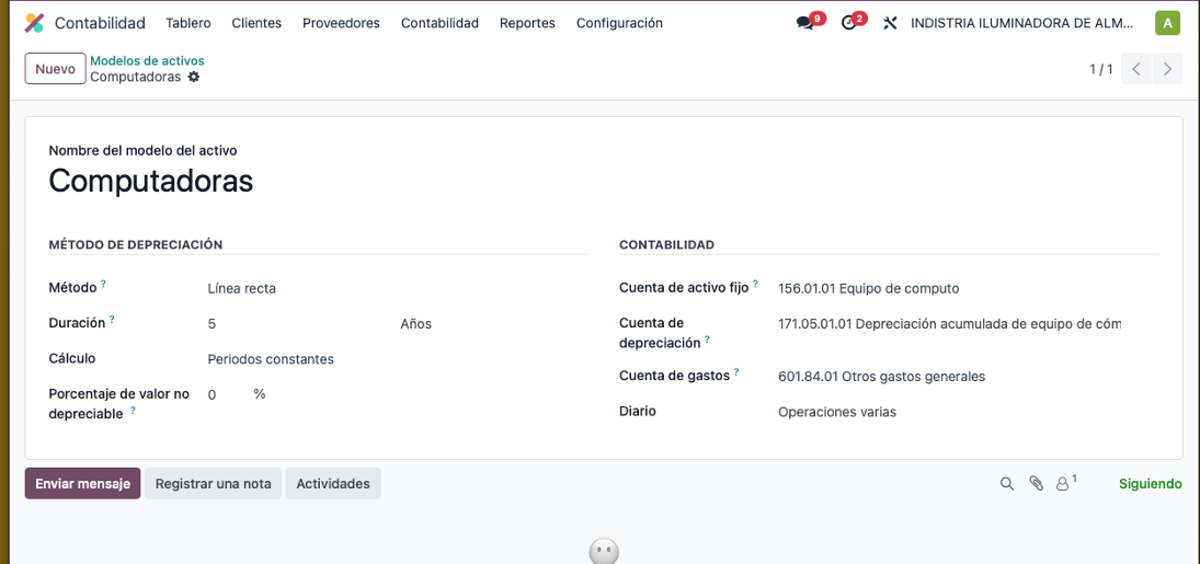 Crear nuevo modelo con métodos de depreciación