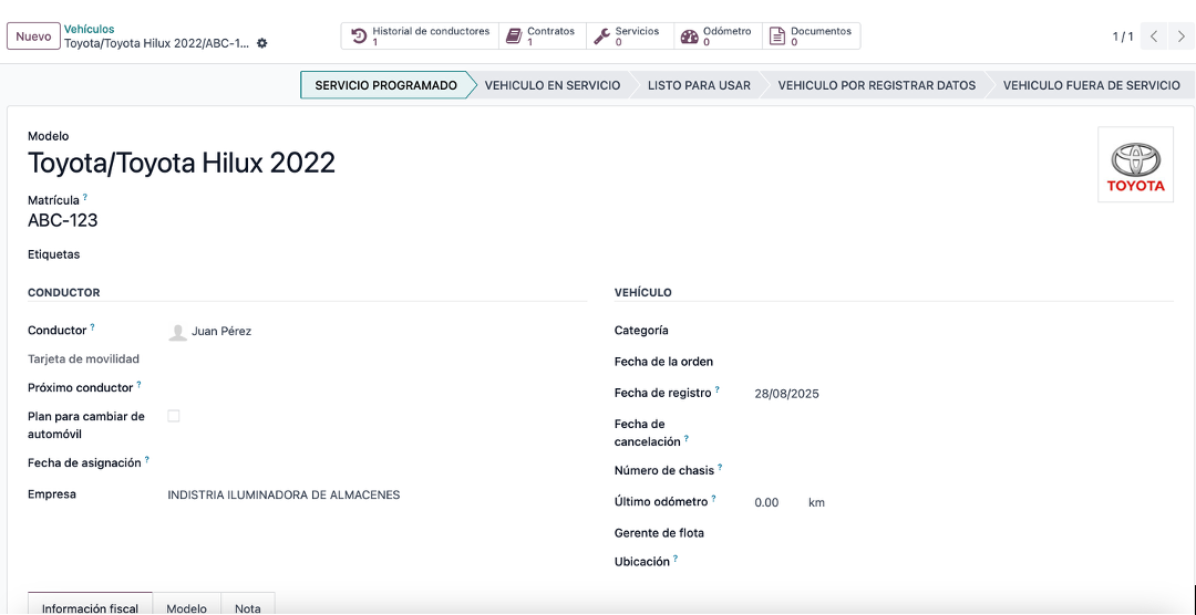 Crear nuevo vehículo en Flota