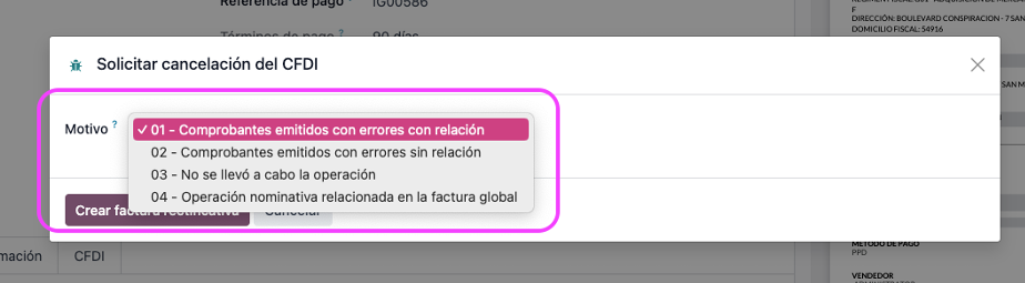 Asistente con las 4 opciones de motivo