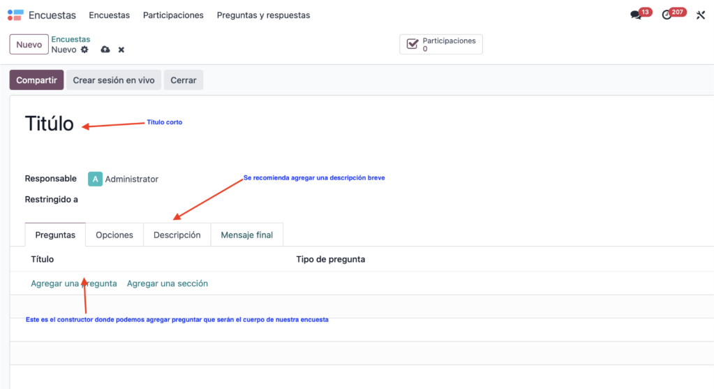 Constructor de encuestas con preguntas y secciones