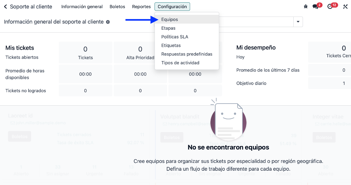 Listado de equipos de Helpdesk