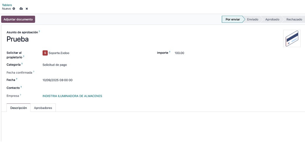 Formulario de creación de una solicitud