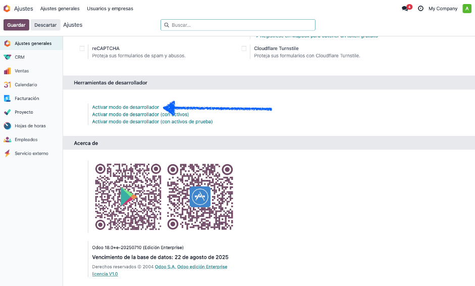 Activar modo desarrollador en Herramientas de desarrollador