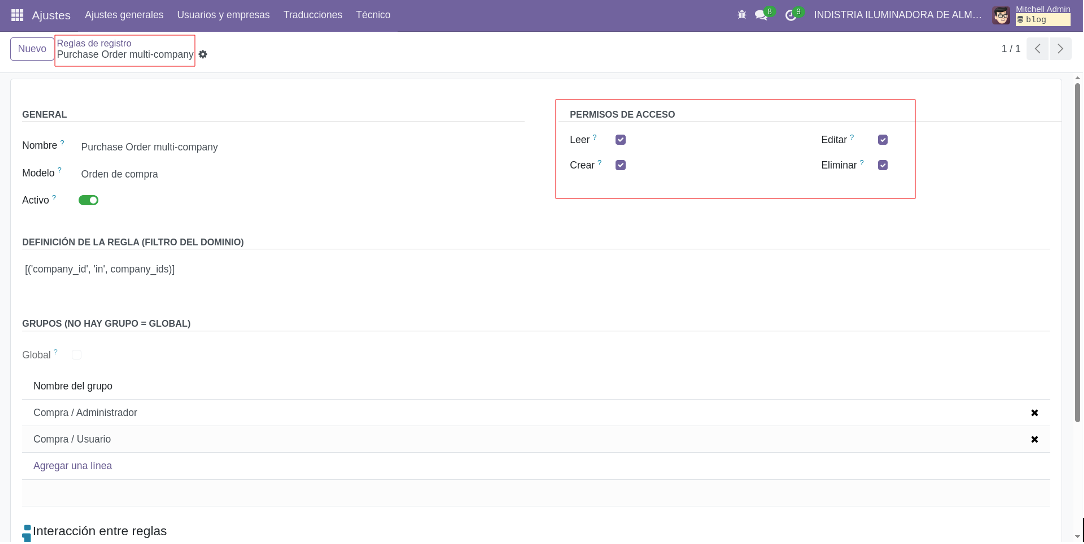 Edición de reglas de registro desde la UI