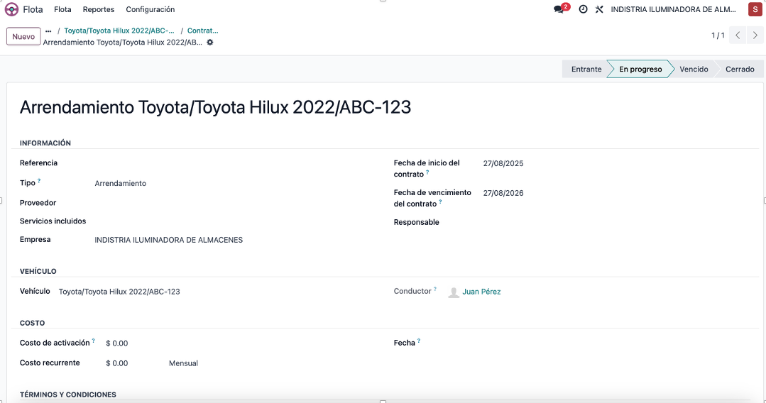 Detalle del vehículo registrado