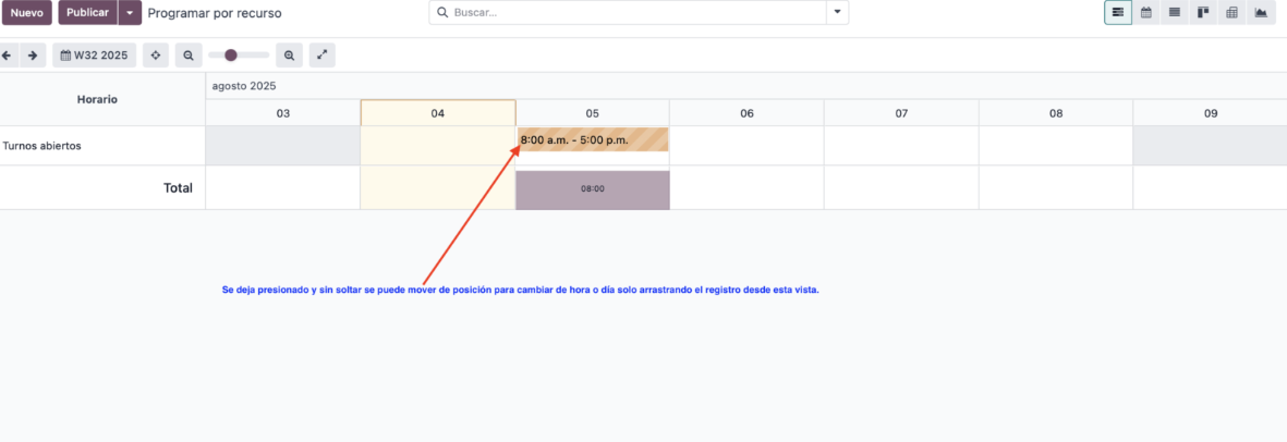 Edición de planificación desde el Gantt con drag and drop