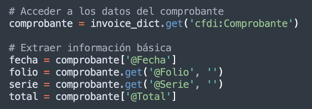 Código Python para leer datos básicos del comprobante