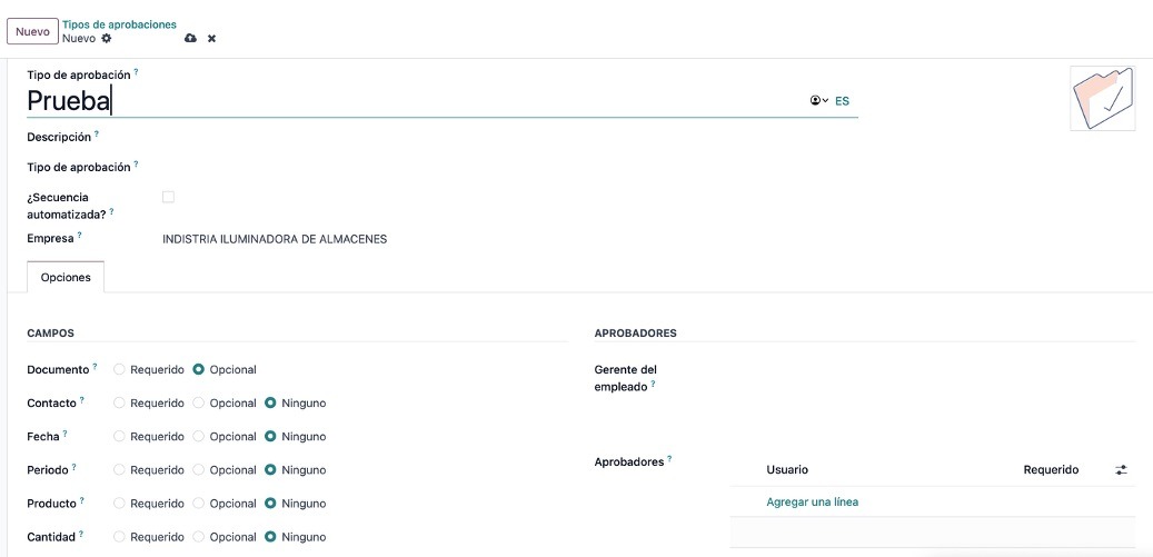 Configuración de un tipo de solicitud con sus aprobadores