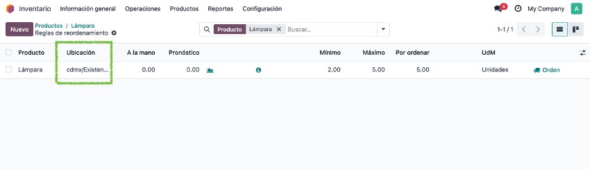 Reglas de reordenamiento configuradas