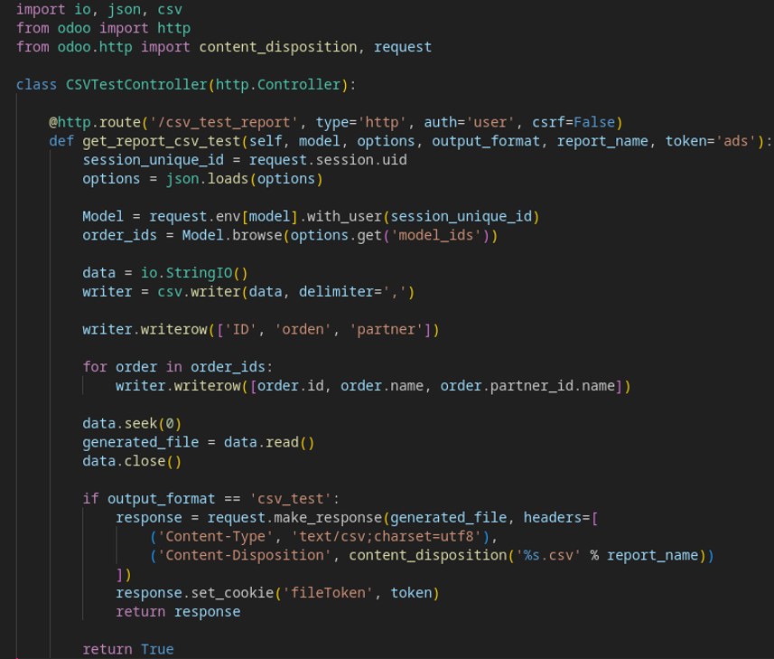 Controlador Python que genera el CSV