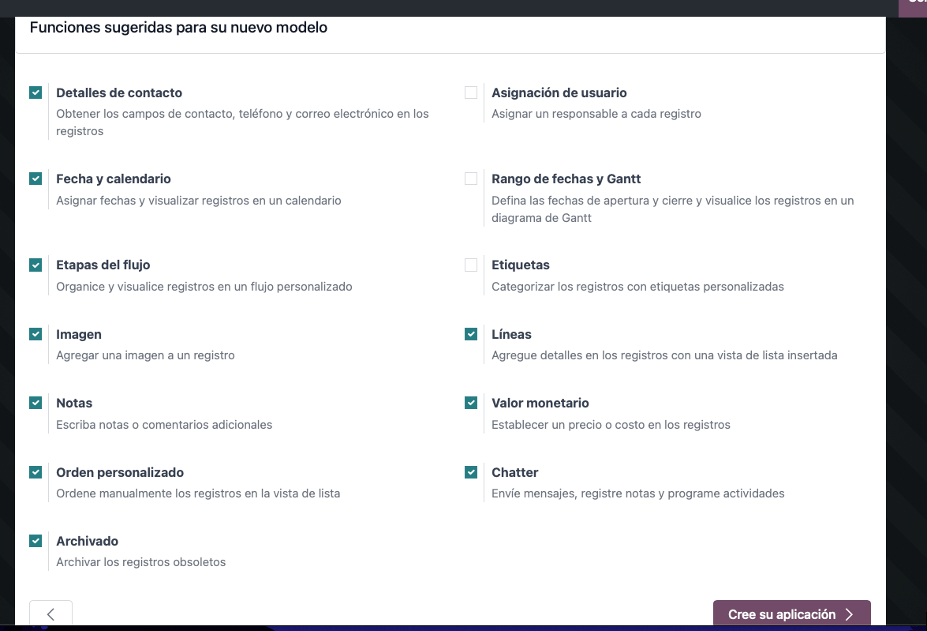 Asistente con opciones rápidas para el modelo