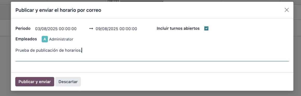 Publicación del horario al portal del empleado