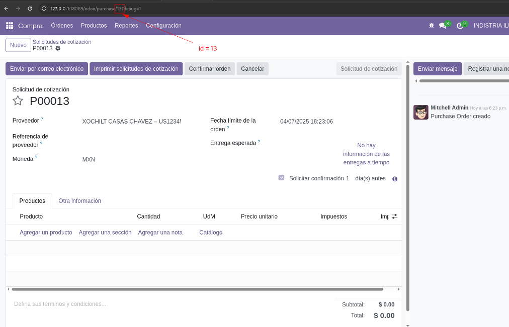 Compra visible en la UI con todos sus datos