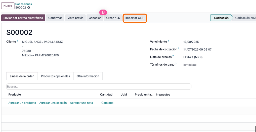 Asistente de carga del archivo