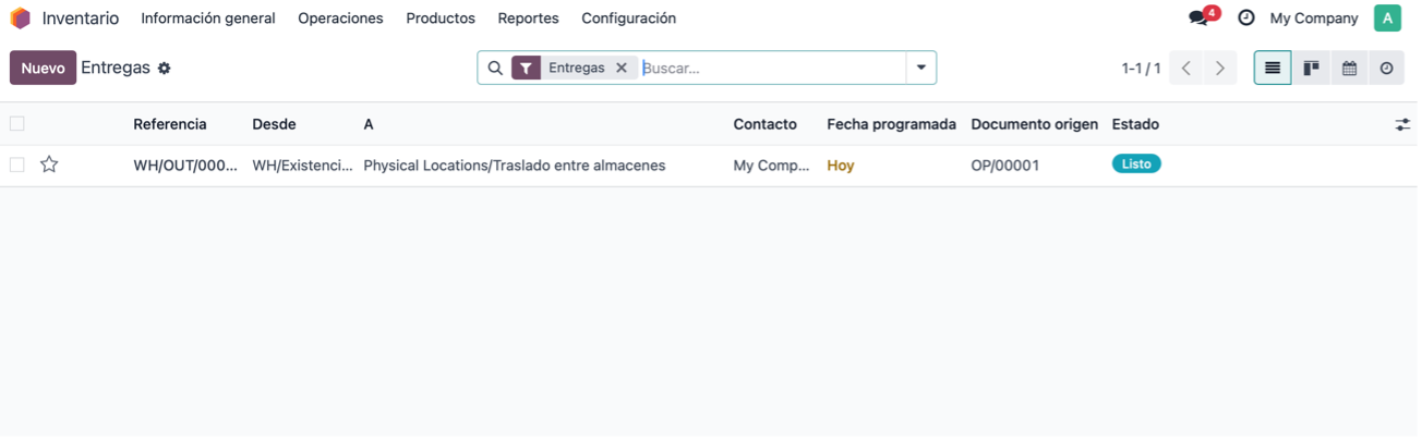 Operaciones de entrega tras ejecutar la regla