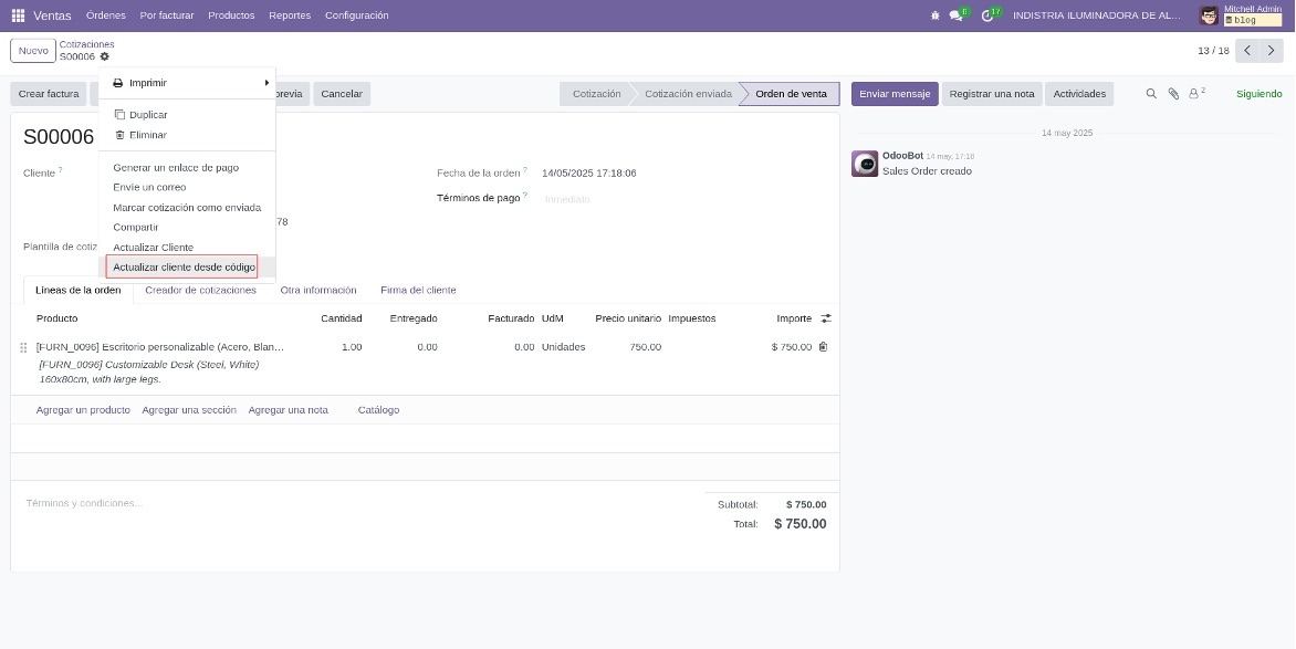 Cliente actualizado tras ejecución