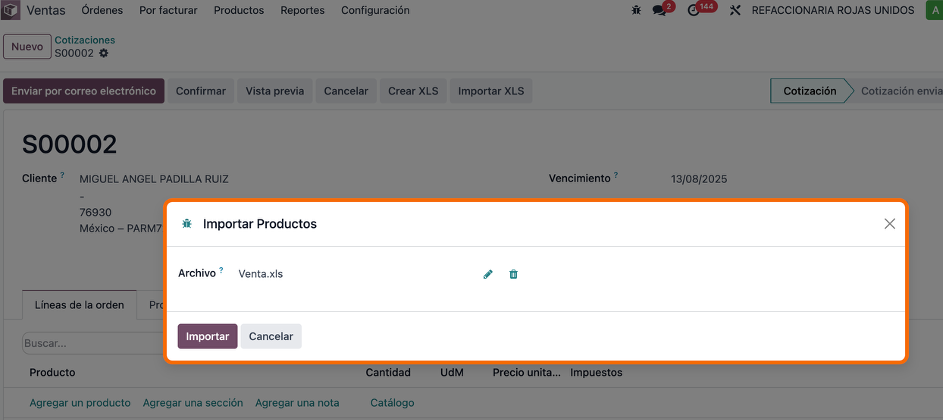 Archivo cargado en el asistente