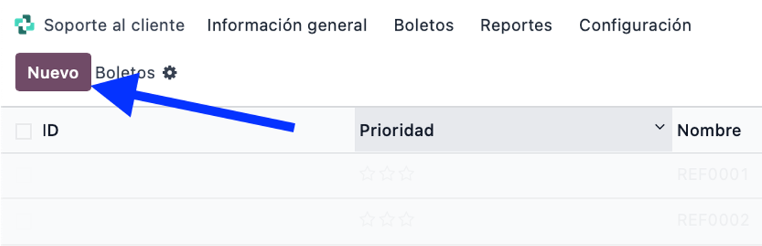 Formulario de un ticket nuevo