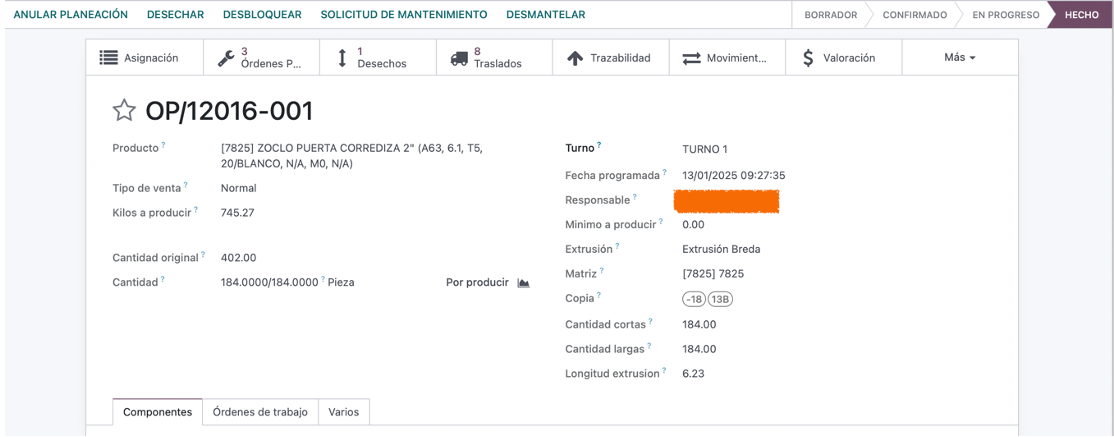 Relación entre etiqueta y orden de producción