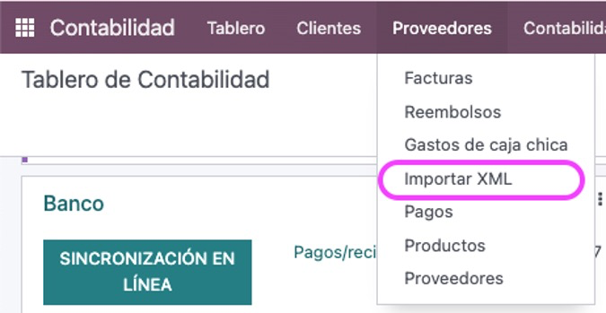 Acceso al módulo Importar XML
