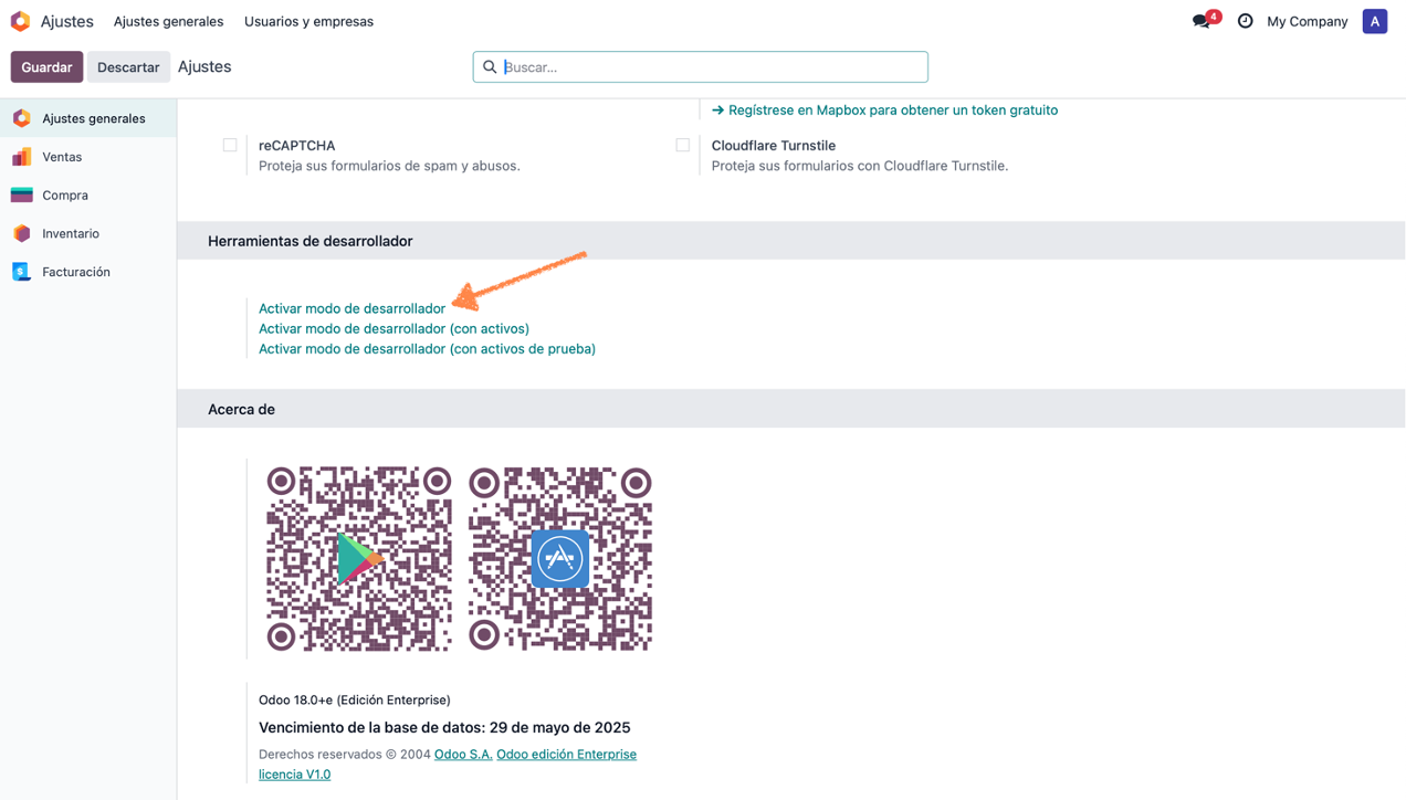 Activación del modo desarrollador