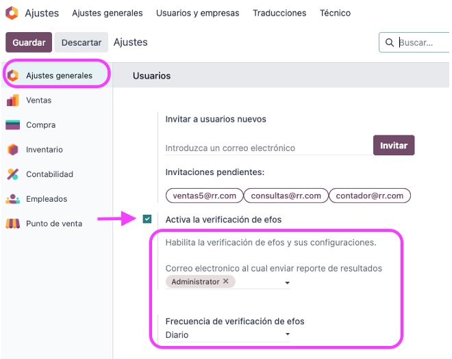 Activación y correos para recibir el reporte