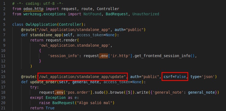 Ruta /update en el controlador