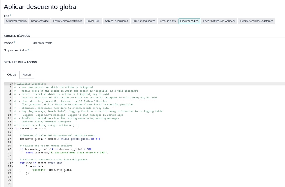 Aplicación del descuento global