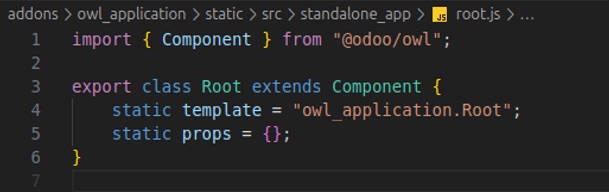 JavaScript del componente Root