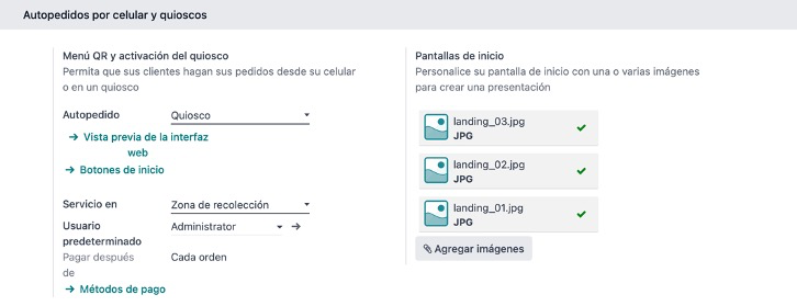 Configuración de auto pedidos y quioscos