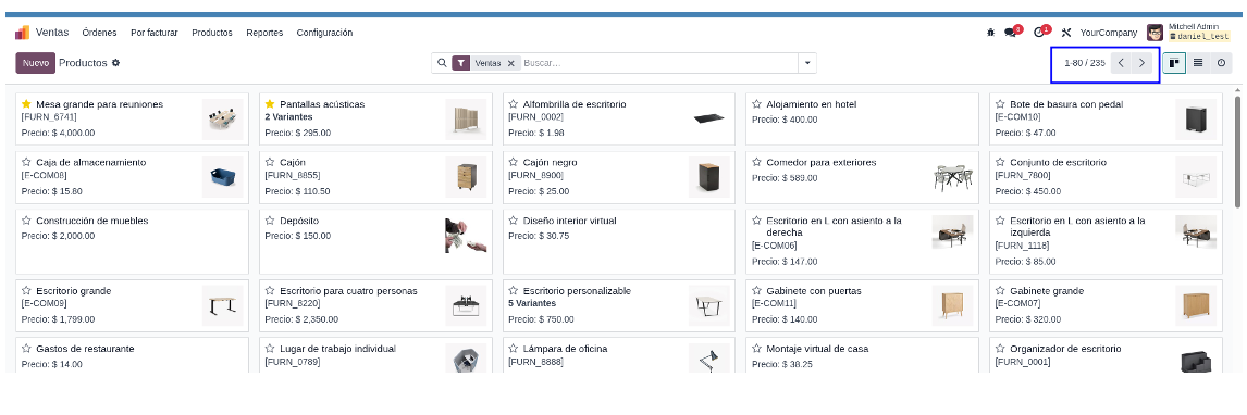 Vista lista con paginación de 80 registros