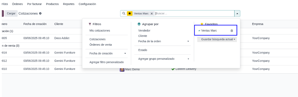Configurar el filtro guardado
