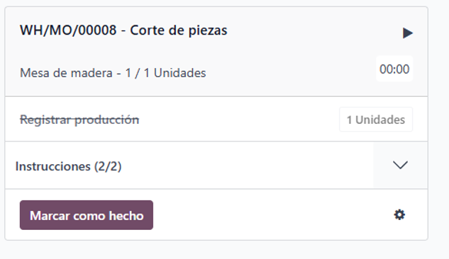 Botón Marcar como hecho al final del centro