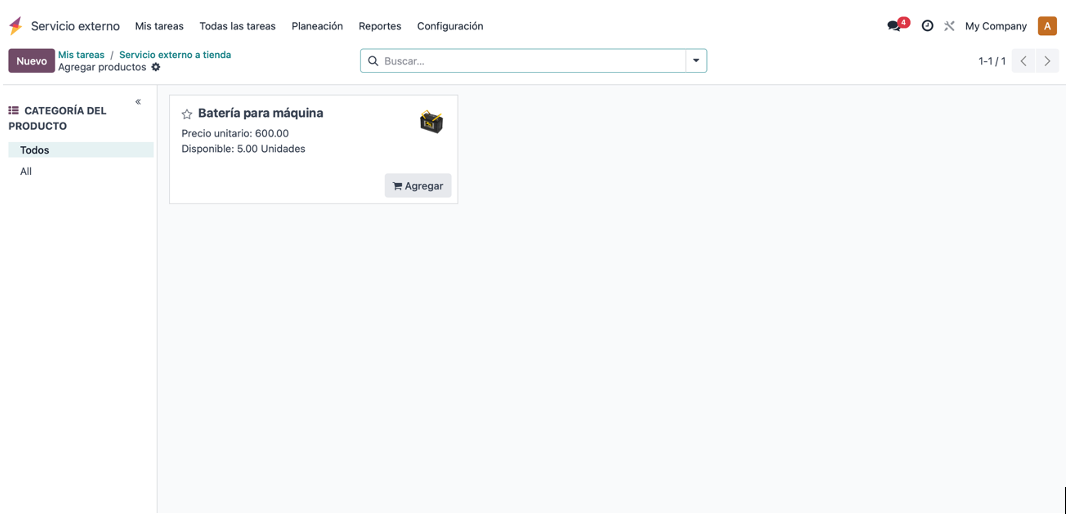 Vista Kanban con existencias por producto