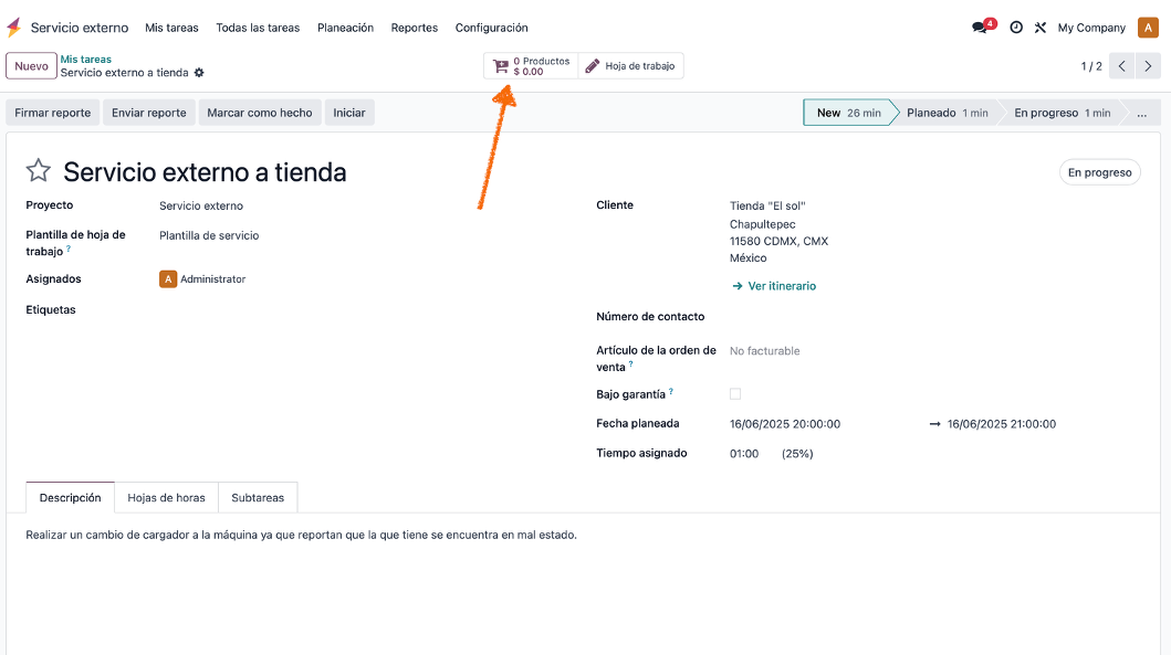 Acceso a productos desde el ticket