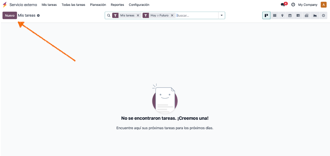 Botón Nuevo para crear ticket