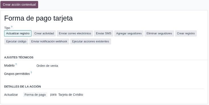 Acción del tipo Actualizar registro