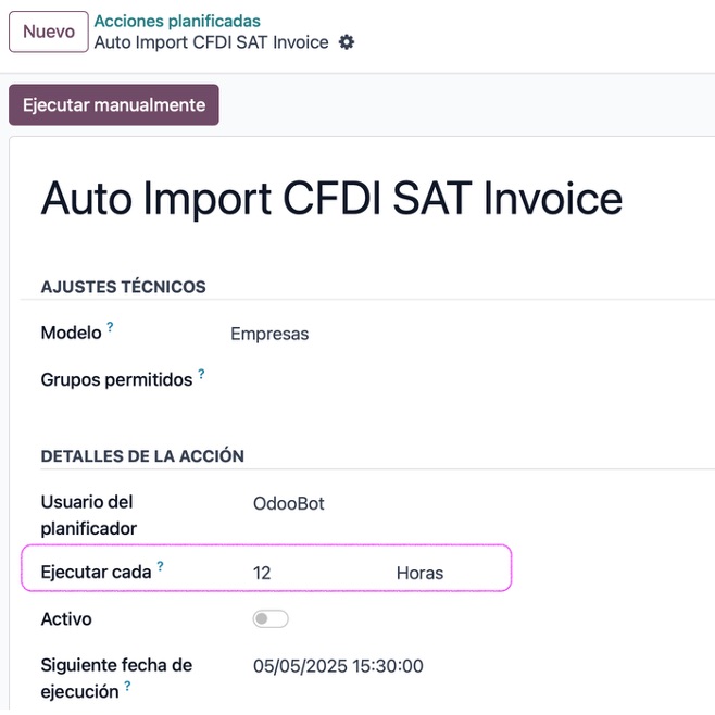 Frecuencia de la tarea planificada