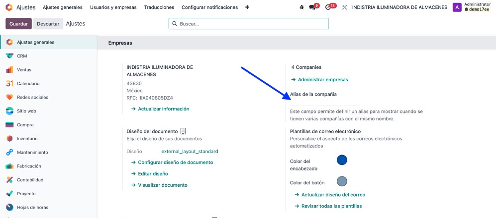 Campo para el nombre alias