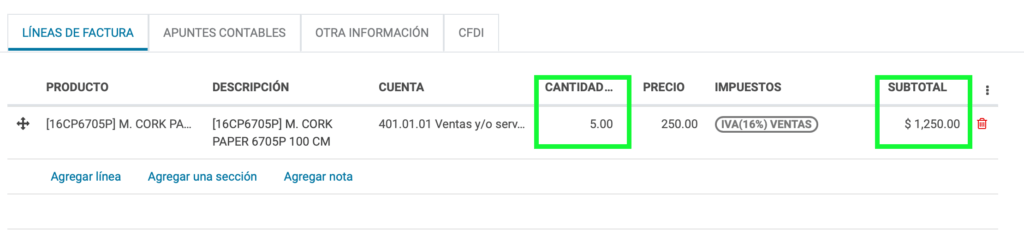 Cantidad y precio recalculado