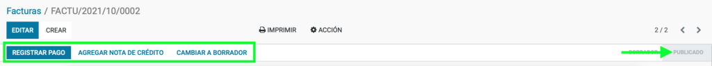 Estado publicado con opciones