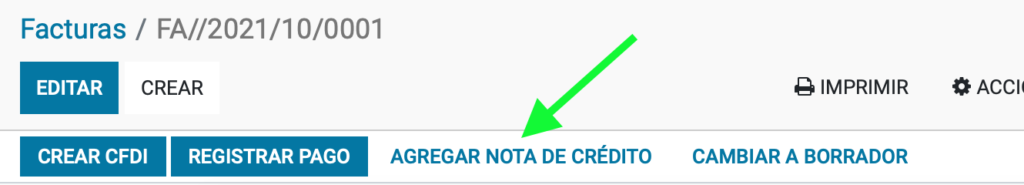 Botón Agregar nota de crédito