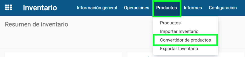 Submenú convertidor