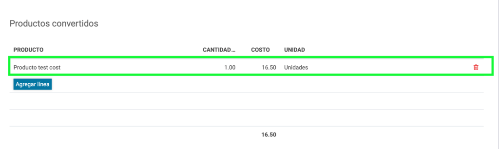 Producto resultado de la conversión