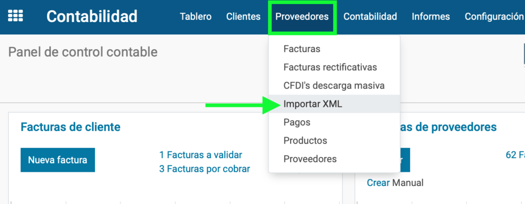Acceso al módulo Importar XML